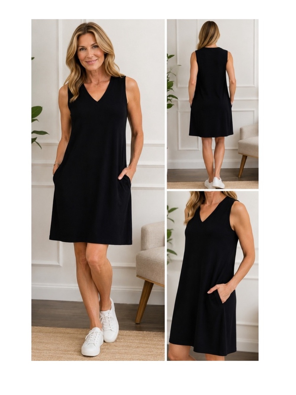 J.Jill Wearever Black Sleeveless Tank V-Neck Dress with Pockets
Size Medium